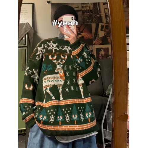 聖誕ins喜慶情侶裝毛衣男女秋冬季韓版休閒慵懶風新年針織衫外套 聖誕ins喜慶情侶裝毛衣男女秋冬季韓版休閒慵懶風新年針織衫外套