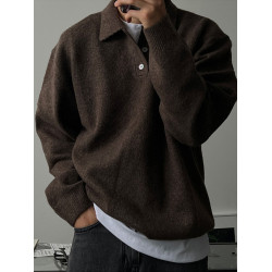 SSUMENAM「老錢 新貴」翻領POLO毛衣男秋季寬松休閒長袖針織衫