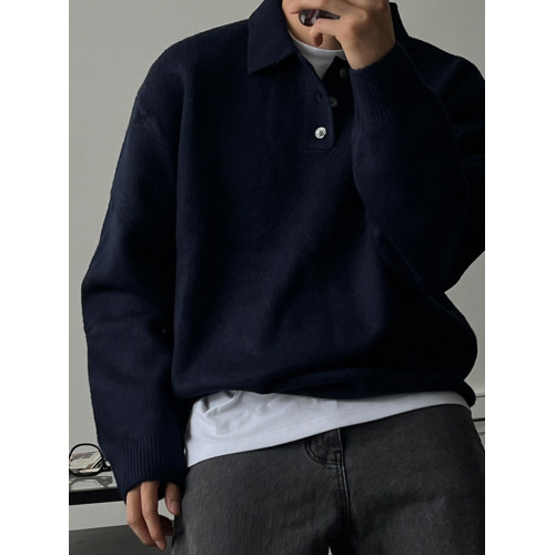 SSUMENAM「老錢 新貴」翻領POLO毛衣男秋季寬松休閒長袖針織衫