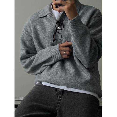 SSUMENAM「老錢 新貴」翻領POLO毛衣男秋季寬松休閒長袖針織衫