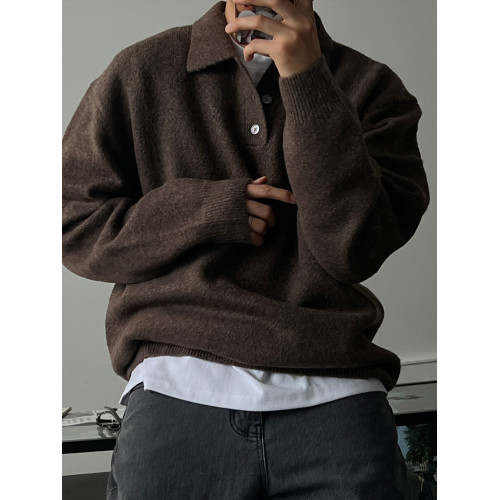 SSUMENAM「老錢 新貴」翻領POLO毛衣男秋季寬松休閒長袖針織衫