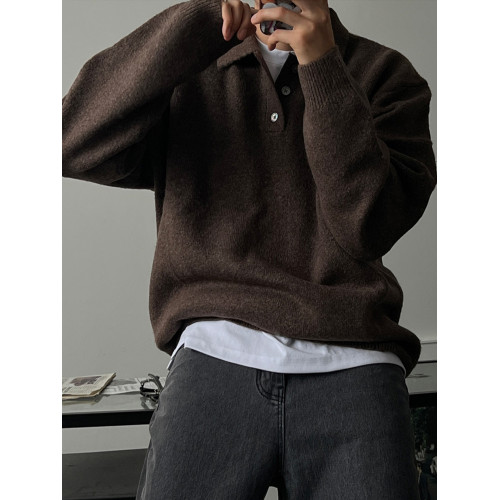 SSUMENAM「老錢 新貴」翻領POLO毛衣男秋季寬松休閒長袖針織衫