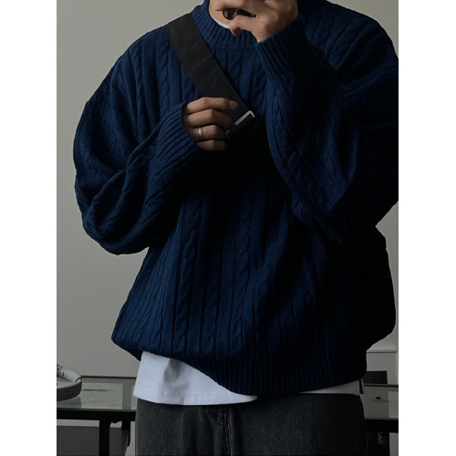 SSUMENAM「極簡風 麻花紋理」高級感毛衣男秋冬內搭針織衫外套
