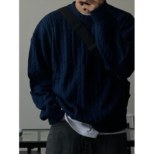 SSUMENAM「極簡風 麻花紋理」高級感毛衣男秋冬內搭針織衫外套