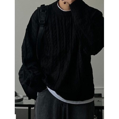 SSUMENAM「極簡風 麻花紋理」高級感毛衣男秋冬內搭針織衫外套