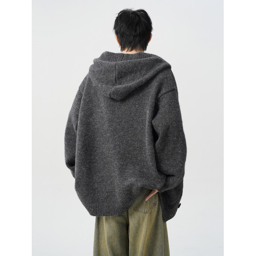 高級感cleanfit灰色開衫外套男秋冬季潮寬松慵懶風針織衫帽衫毛衣