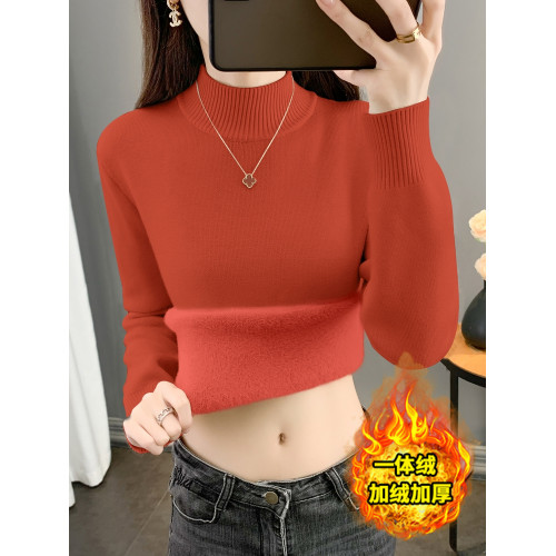 半高領加絨毛衣女加厚一體絨修身內搭秋冬大碼中領保暖針織打底衫 半高領加絨毛衣女加厚一體絨修身內搭秋冬大碼中領保暖針織打底衫