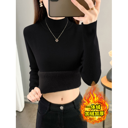 半高領加絨毛衣女加厚一體絨修身內搭秋冬大碼中領保暖針織打底衫 半高領加絨毛衣女加厚一體絨修身內搭秋冬大碼中領保暖針織打底衫