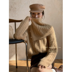 2025冬季新款韓版設計感披肩兩件套高領毛衣小衆寬松麻花針織上衣