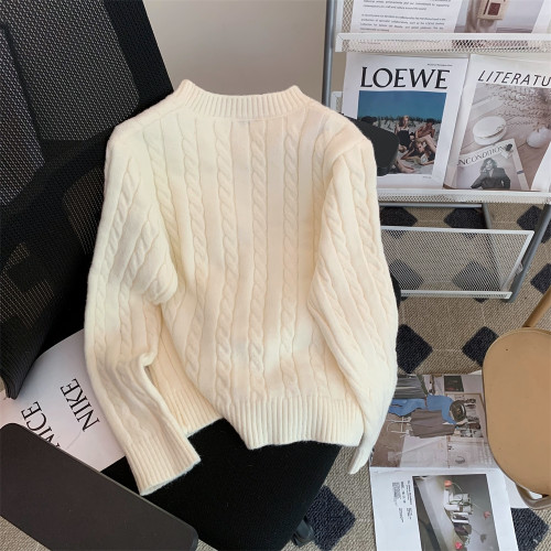 kor-anya麻花圓領套頭毛衣女秋冬韓系慵懶軟糯寬松顯瘦針織衫上衣 kor-anya麻花圓領套頭毛衣女秋冬韓系慵懶軟糯寬松顯瘦針織衫上衣