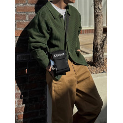 軍綠色翻領針織開衫男春秋韓系簡約高級感休閒寬松慵懶風毛衣外套