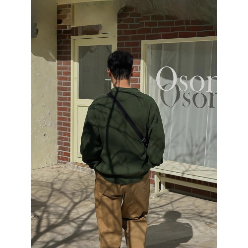 軍綠色翻領針織開衫男春秋韓系簡約高級感休閒寬松慵懶風毛衣外套