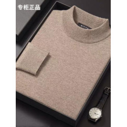 鄂爾多新款100%純絨衫男半高圓領加厚超暖中年針織衫打底衫毛衣