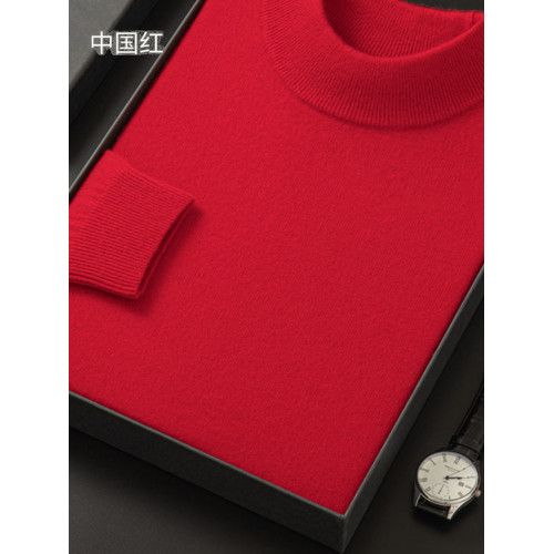 鄂爾多新款100%純絨衫男半高圓領加厚超暖中年針織衫打底衫毛衣