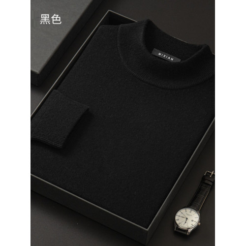 鄂爾多新款100%純絨衫男半高圓領加厚超暖中年針織衫打底衫毛衣