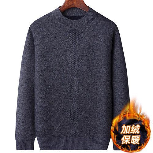 中年男士毛衣秋冬季加絨加厚爸爸冬裝打底衫爺爺中老年人保暖衣服