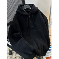 秋冬套頭連帽毛衣外套男休閒潮牌保暖寬松復古運動潮流學生針織衫