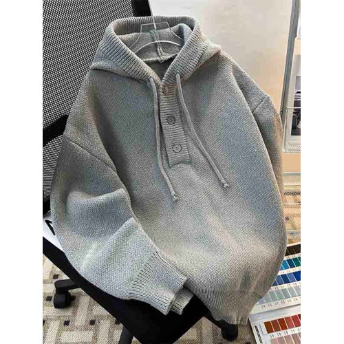 秋冬套頭連帽毛衣外套男休閒潮牌保暖寬松復古運動潮流學生針織衫