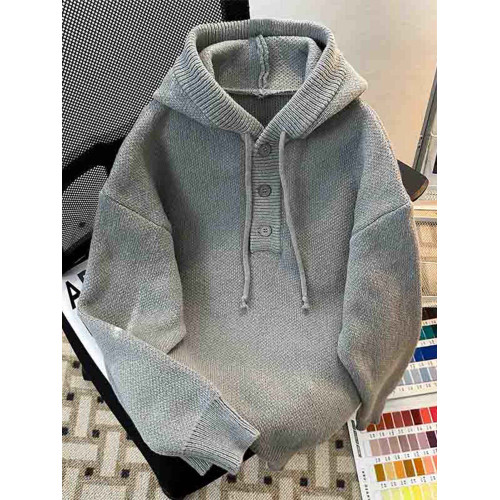 秋冬套頭連帽毛衣外套男休閒潮牌保暖寬松復古運動潮流學生針織衫