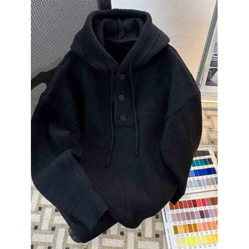 秋冬套頭連帽毛衣外套男休閒潮牌保暖寬松復古運動潮流學生針織衫