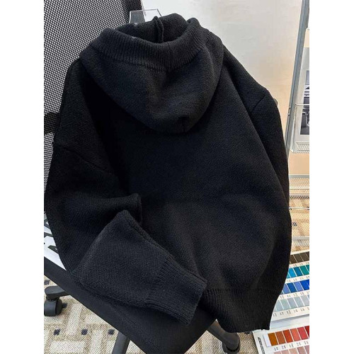 秋冬套頭連帽毛衣外套男休閒潮牌保暖寬松復古運動潮流學生針織衫