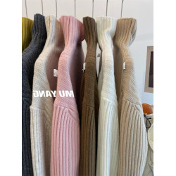 灰色高領軟糯打底毛衣女秋冬慵懶風高級感加厚寬松坑條針織衫上衣