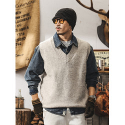 美式復古針織衫背心男冬季保暖羊毛衫寬松無袖毛衣內搭坎肩馬甲男