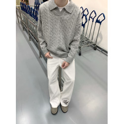 Clear Mist 韓版簡約翻領混紡羊毛麻花毛衣cleanfit情侶保暖秋冬