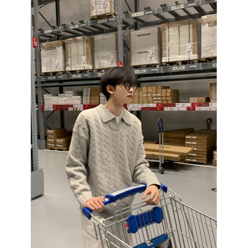 Clear Mist 韓版簡約翻領混紡羊毛麻花毛衣cleanfit情侶保暖秋冬