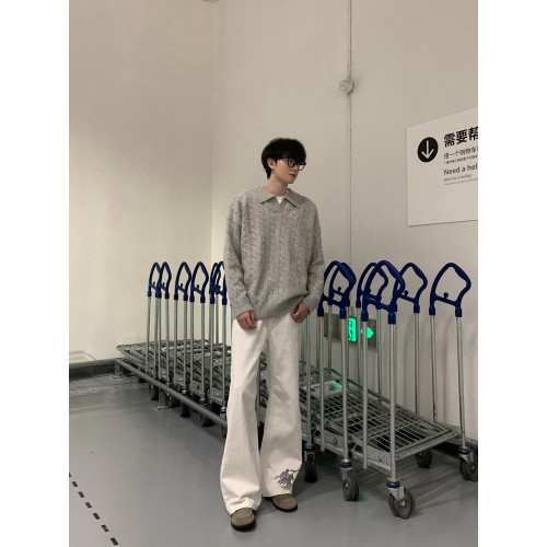 Clear Mist 韓版簡約翻領混紡羊毛麻花毛衣cleanfit情侶保暖秋冬