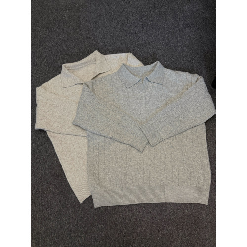 Clear Mist 韓版簡約翻領混紡羊毛麻花毛衣cleanfit情侶保暖秋冬