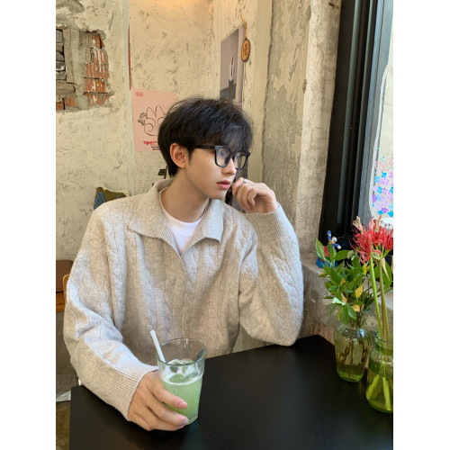 Clear Mist 韓版簡約翻領混紡羊毛麻花毛衣cleanfit情侶保暖秋冬