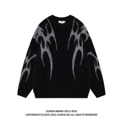 51嘻哈歐美vibe設計感提花馬海毛毛衣男秋冬痞帥炸街情侶針織毛衫