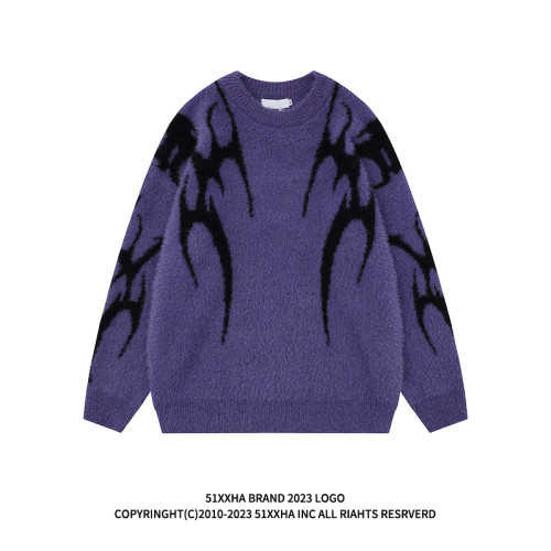 51嘻哈歐美vibe設計感提花馬海毛毛衣男秋冬痞帥炸街情侶針織毛衫