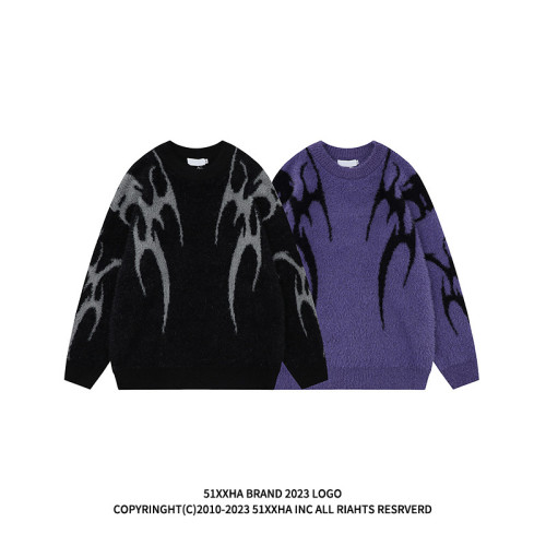 51嘻哈歐美vibe設計感提花馬海毛毛衣男秋冬痞帥炸街情侶針織毛衫