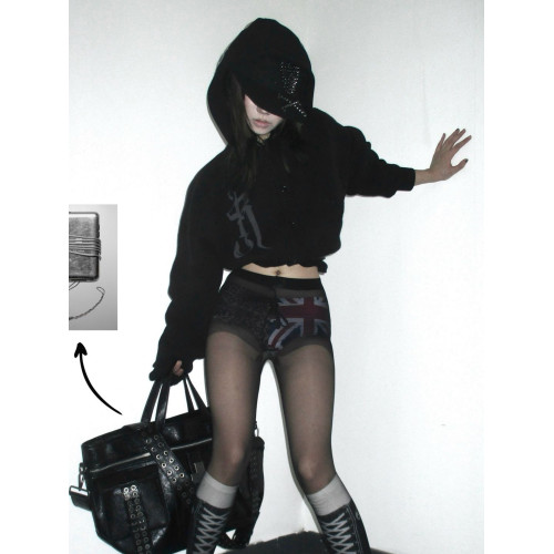 美式復古黑色毛衣外套女秋冬新款豹紋印花針織開衫視覺系亞比上衣 美式復古黑色毛衣外套女秋冬新款豹紋印花針織開衫視覺系亞比上衣