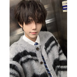 SHAKEYU美式復古軟糯仿貂毛針織衫外套男女秋冬季慵懶風開衫毛衣