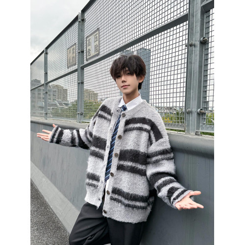 SHAKEYU美式復古軟糯仿貂毛針織衫外套男女秋冬季慵懶風開衫毛衣