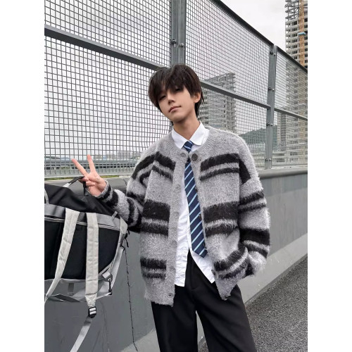 SHAKEYU美式復古軟糯仿貂毛針織衫外套男女秋冬季慵懶風開衫毛衣