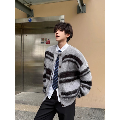 SHAKEYU美式復古軟糯仿貂毛針織衫外套男女秋冬季慵懶風開衫毛衣