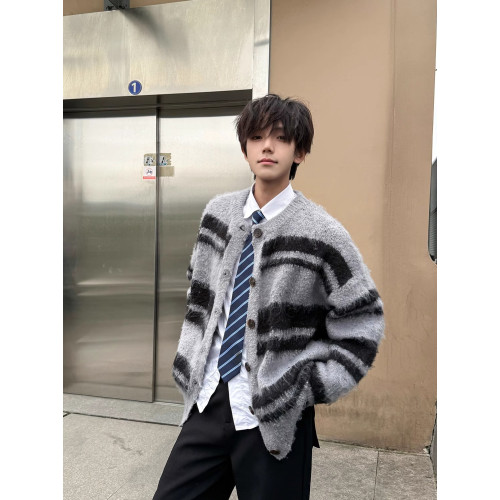 SHAKEYU美式復古軟糯仿貂毛針織衫外套男女秋冬季慵懶風開衫毛衣