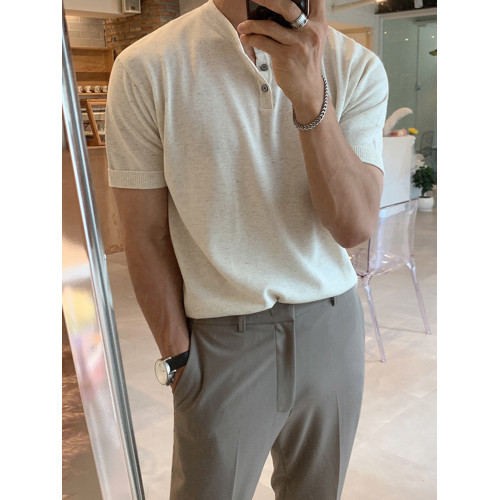 MRCYC男士短袖T恤韓系潮流夏季老錢風針織半袖上衣冰絲打底衫