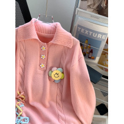 學院風polo領可愛甜美毛衣女內搭2024秋冬新款寬松慵懶針織衫上衣