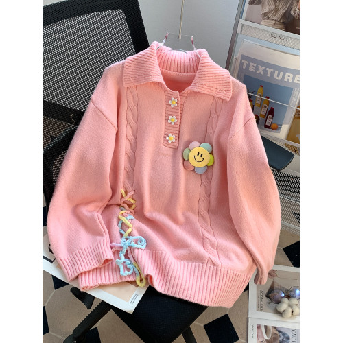 學院風polo領可愛甜美毛衣女內搭2024秋冬新款寬松慵懶針織衫上衣 學院風polo領可愛甜美毛衣女內搭2024秋冬新款寬松慵懶針織衫上衣