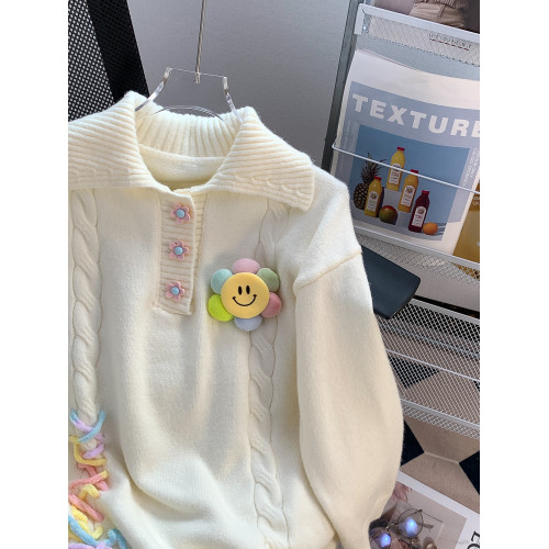 學院風polo領可愛甜美毛衣女內搭2024秋冬新款寬松慵懶針織衫上衣 學院風polo領可愛甜美毛衣女內搭2024秋冬新款寬松慵懶針織衫上衣