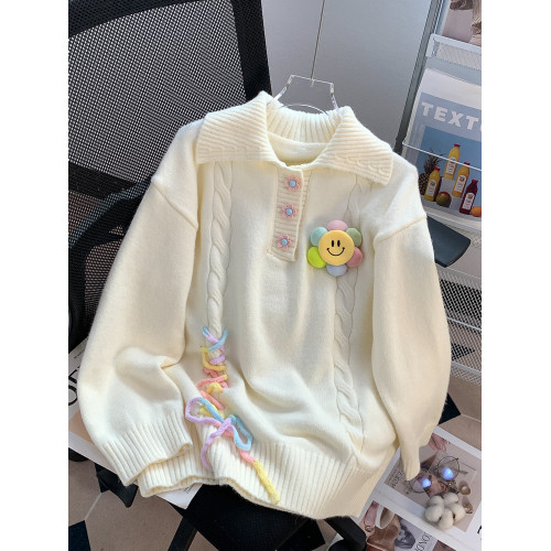 學院風polo領可愛甜美毛衣女內搭2024秋冬新款寬松慵懶針織衫上衣 學院風polo領可愛甜美毛衣女內搭2024秋冬新款寬松慵懶針織衫上衣