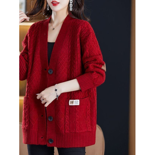 毛衣外套春秋新款羊毛衫女士洋氣口袋加肥大碼冬遮肚顯瘦針織開衫 毛衣外套春秋新款羊毛衫女士洋氣口袋加肥大碼冬遮肚顯瘦針織開衫