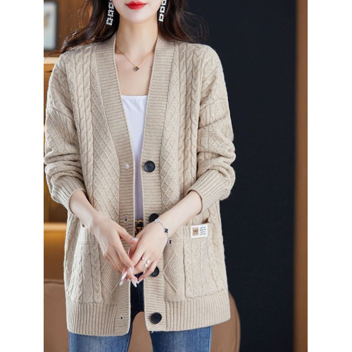 毛衣外套春秋新款羊毛衫女士洋氣口袋加肥大碼冬遮肚顯瘦針織開衫 毛衣外套春秋新款羊毛衫女士洋氣口袋加肥大碼冬遮肚顯瘦針織開衫