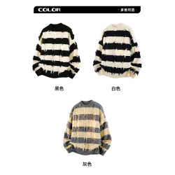 WASSUP ERIKA秋冬季潮流風新款毛衫男士條紋拼色流蘇設計感針織衫