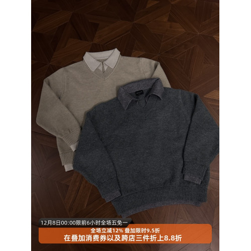 RTIMFD復古假兩件v領翻領毛衣 cleanfit高級針織衫上衣慵懶風外套 RTIMFD復古假兩件v領翻領毛衣 cleanfit高級針織衫上衣慵懶風外套